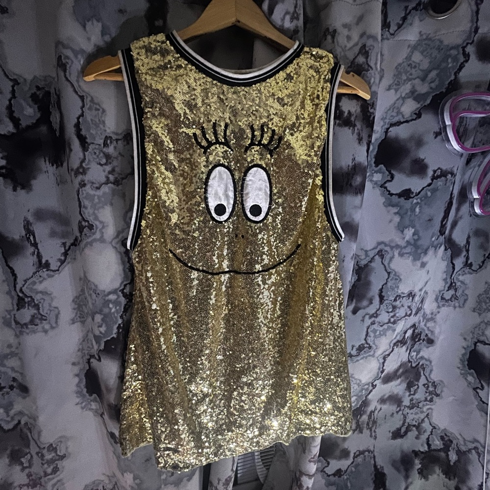 Dolls Kill Gold Sequin Smiley Face Jersey